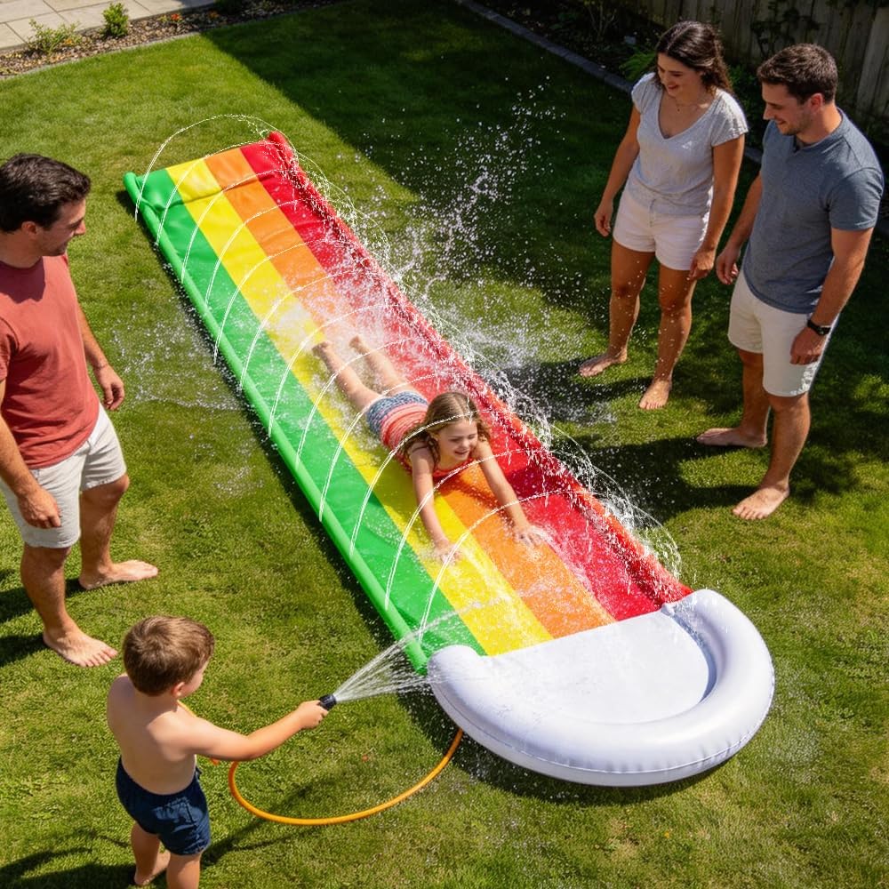 Wasserrutsche Garten für Kinder, 480x76 cm Aufblasbare Wasserrutsche mit Bodyboards, Single Watersli