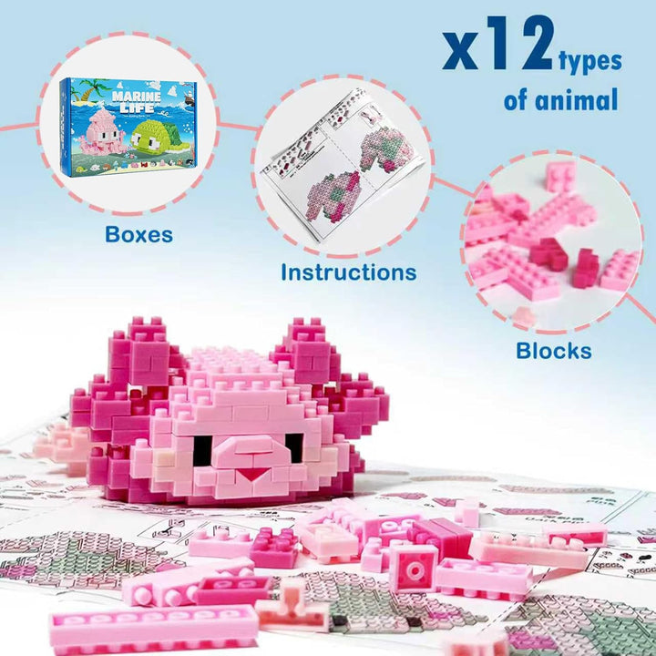 Partygeschenke, 12er-Pack Mini-Bausteine-Set mit Meerestieren, Klassenzimmerpreise, kleine Spielzeug