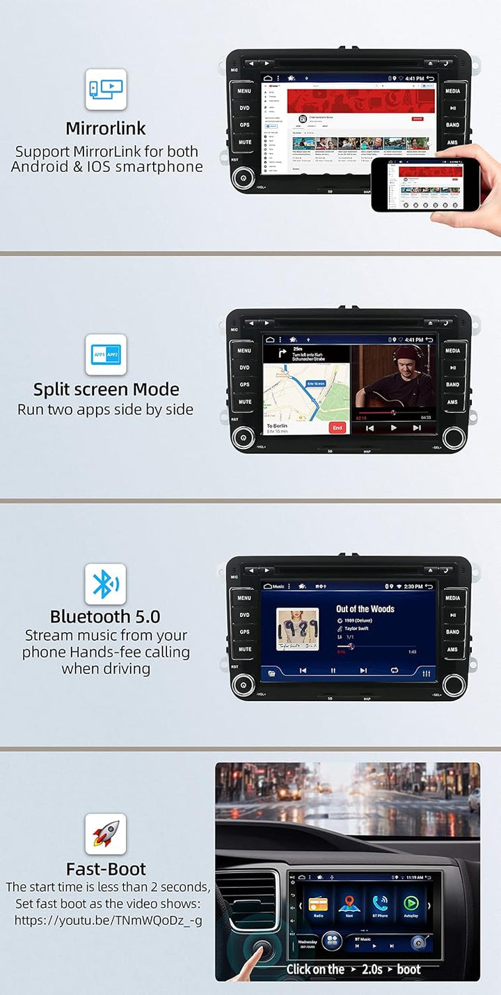 Android 12 IPS Autoradio Passt für Passat/Golf/Skoda/Seat/Jetta - 4G+64G - Eingebaut DSP/Carplay/And