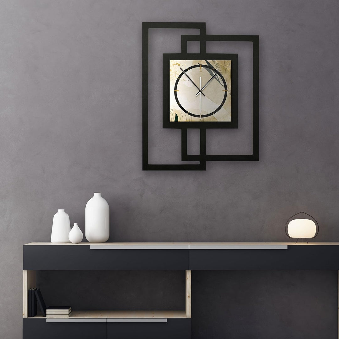 Kreative Feder Designer-WANDUHR „Elegant Leaves“ in modernem Metallic-Look ohne Tickgeräusche (Funk/