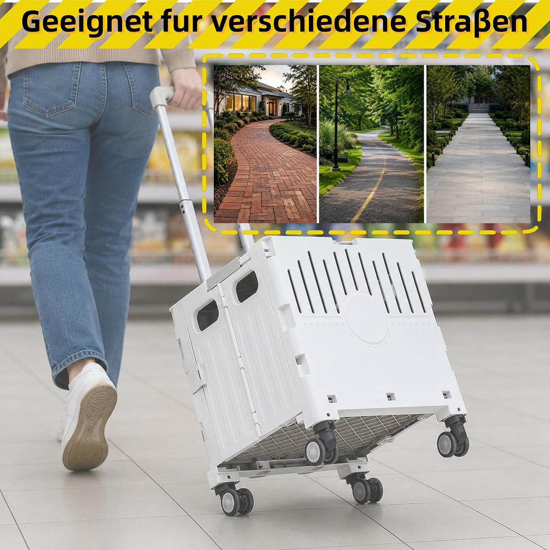 50L Einkaufstrolley Klappbar, für Einkauf &amp; Picknick,Hellgrau | Trolley Einkaufstrolley, mit Telesko