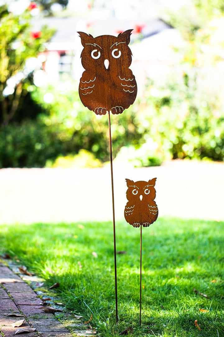 Bornhöft Gartenstecker Eule Kautz Metall Rost Gartendeko Edelrost rostige Deko für den Garten (Set 1