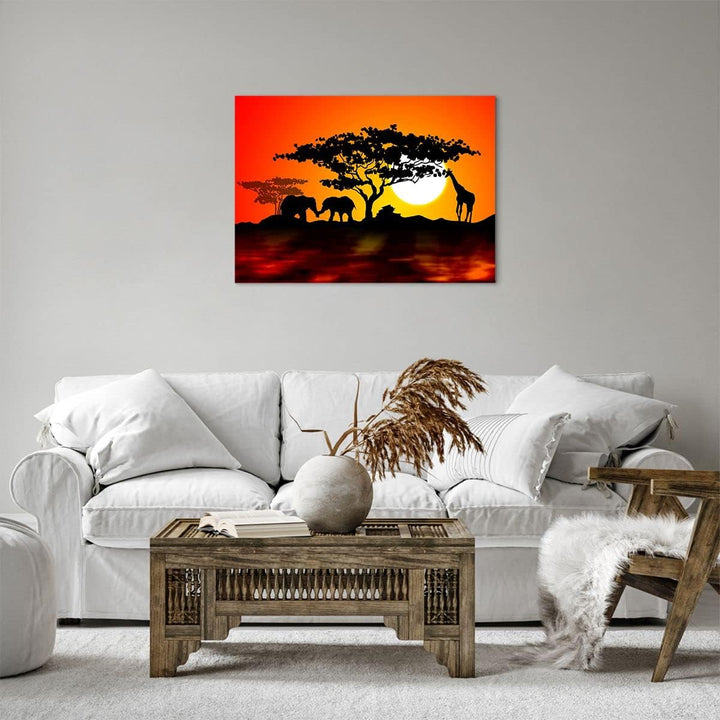 Bilder auf Leinwand Tiere Safari Savanne Giraffe Leinwandbild 70x50cm Wandbilder Dekoration Wohnzimm