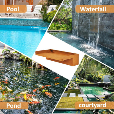 EANG.W Cortenstahl Wasserfall,Wasserspeier mit Breiter Fliessender Plattform,für Gartenteich,Terrass