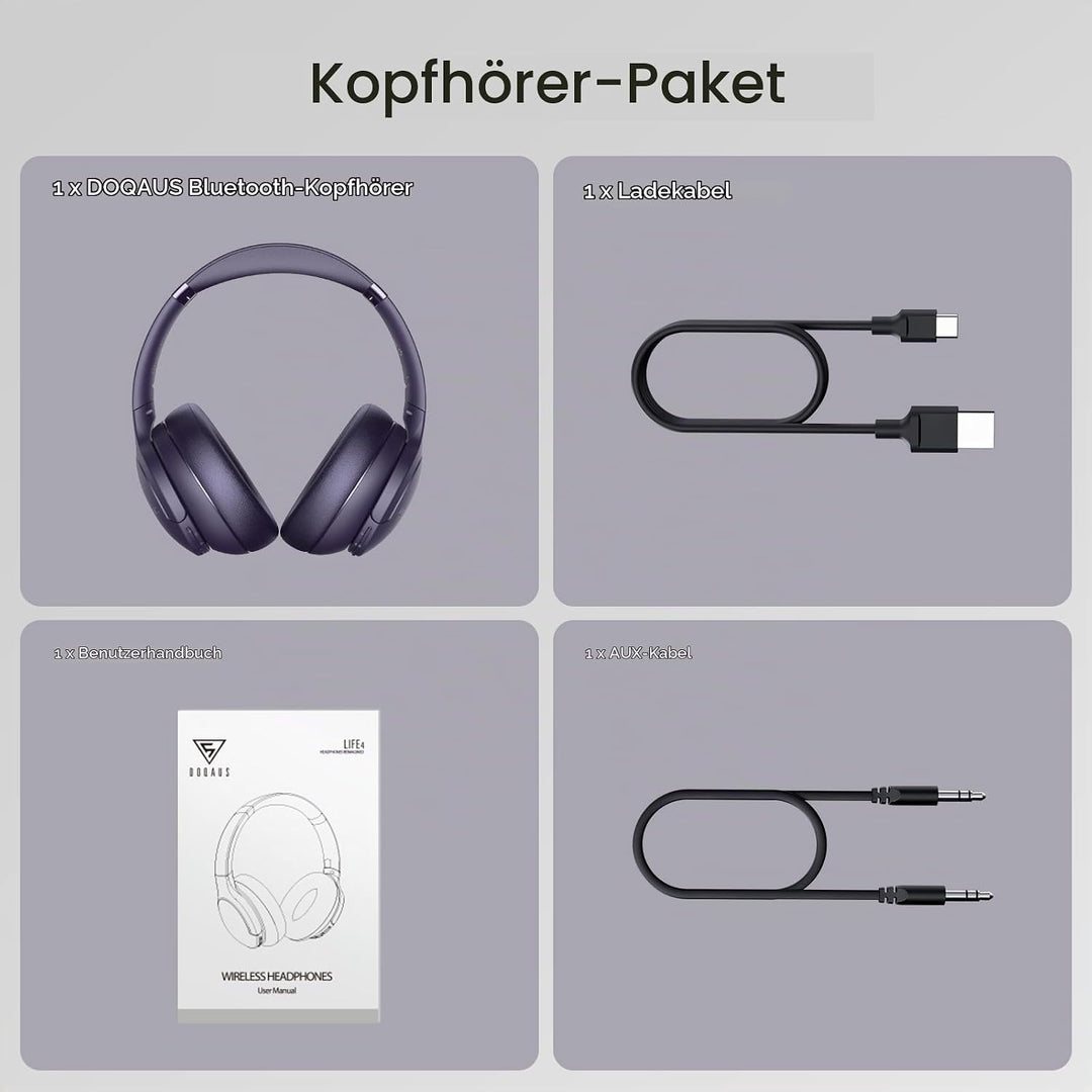 DOQAUS Kopfhörer Kabellos Bluetooth,Bis zu 90 Std Bluetooth Kopfhörer Over-Ear mit 3 EQ-Modi, HiFi S