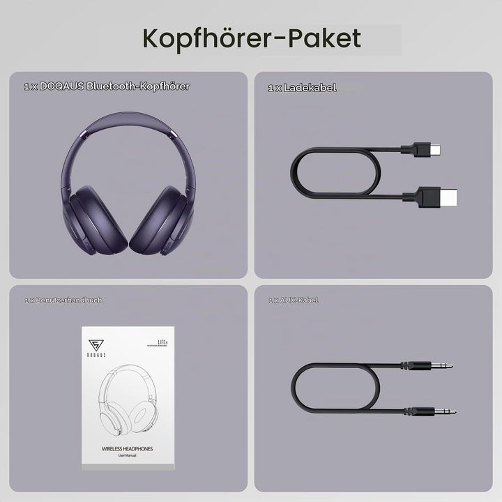 DOQAUS Kopfhörer Kabellos Bluetooth,Bis zu 90 Std Bluetooth Kopfhörer Over-Ear mit 3 EQ-Modi, HiFi S