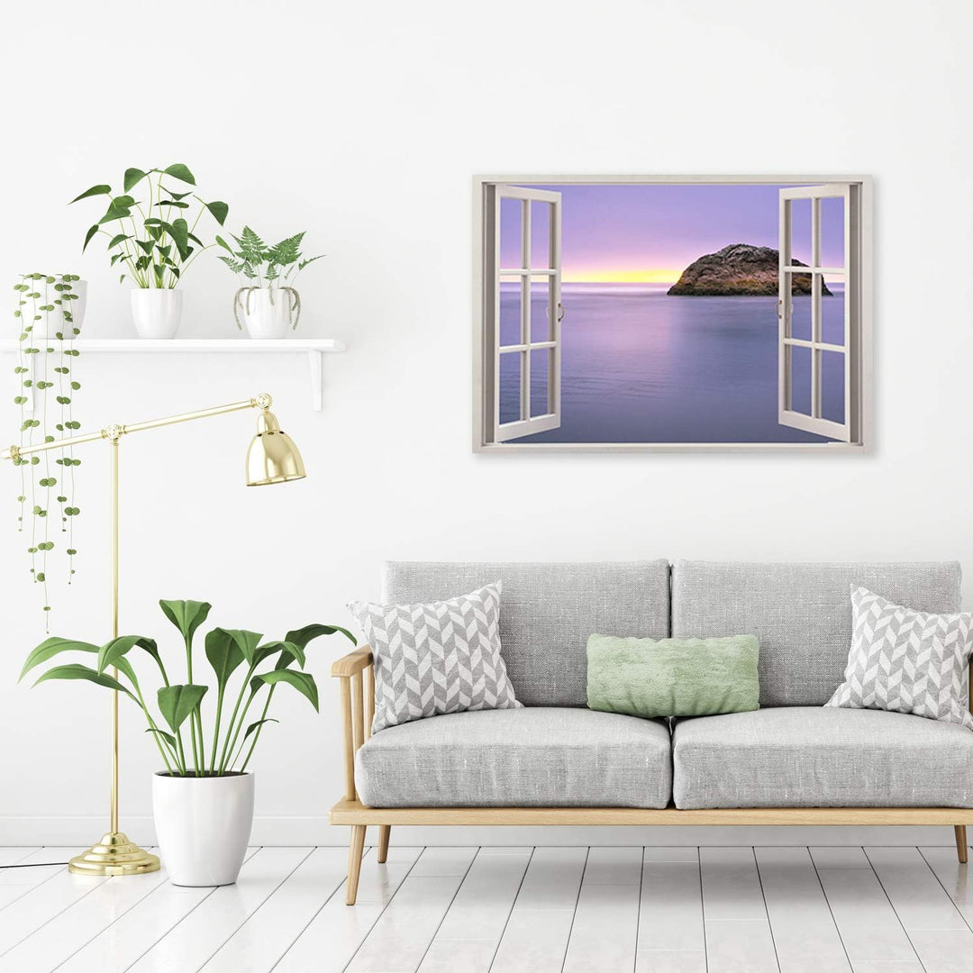 Wandbild Fenster-Illusion Druckbild Leinwandbild Felsen Blau 90x60 cm Leinwandbild 90x60 cm Blau_d,