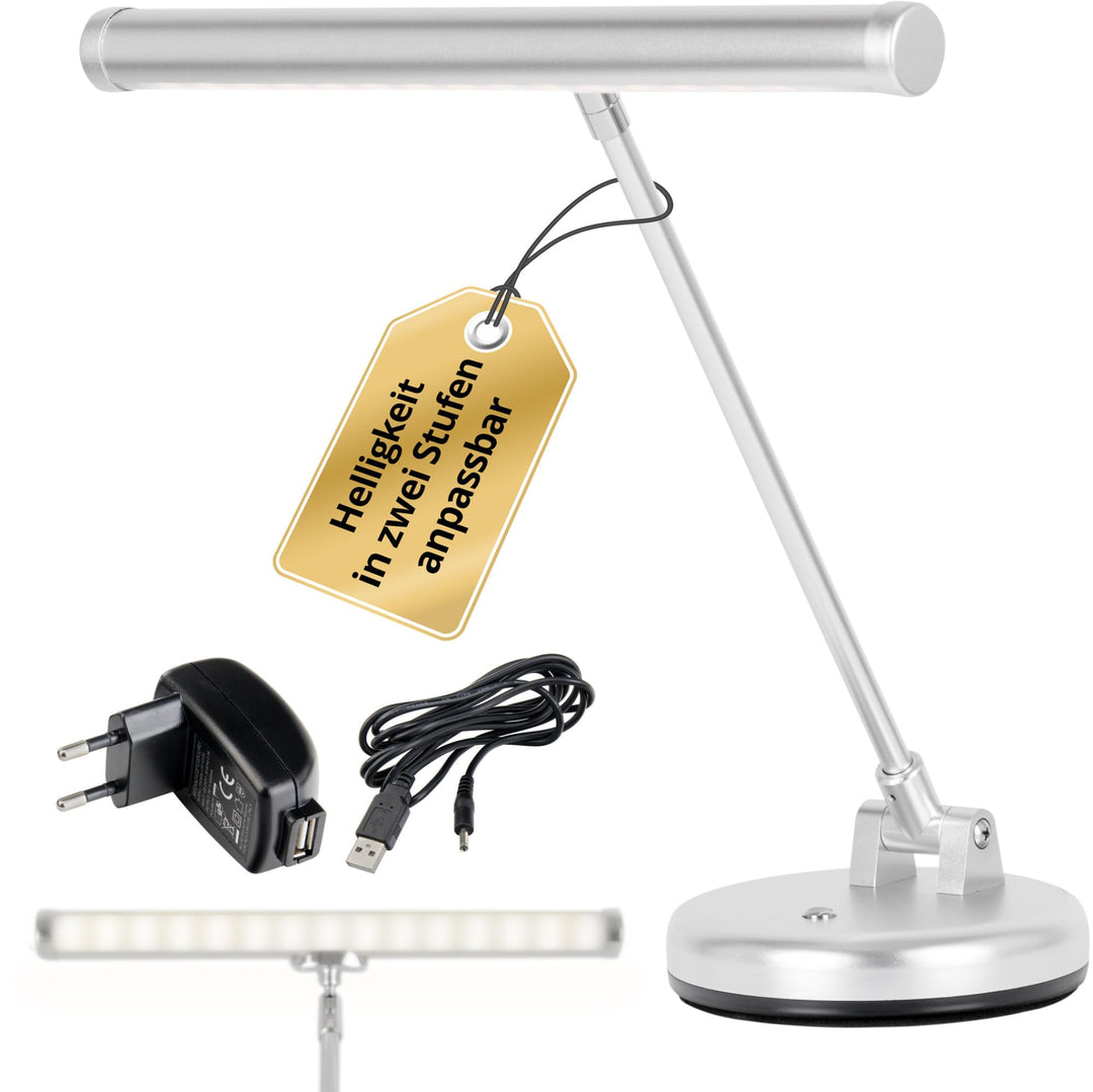 Showlite PL-1SL LED Klavierleuchte silber matt (Klavierlampe, 15 LEDs, 2 Stufen, 36 cm Höhe, Betrieb