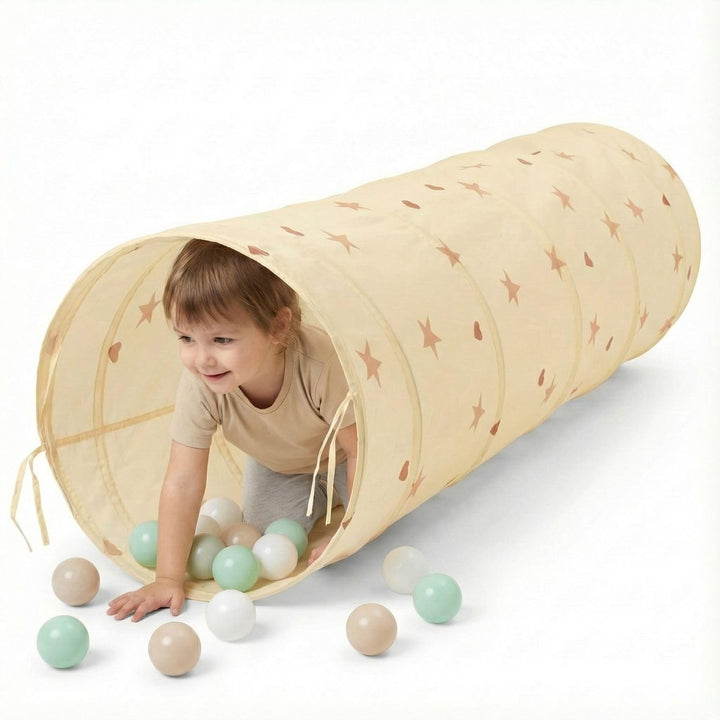 Selonis Pop-Up Tunnel Für Kinder Mit 200 Bälle Faltbarer Spieltunnel Flexibel Krabbeltunnel, Hellbei