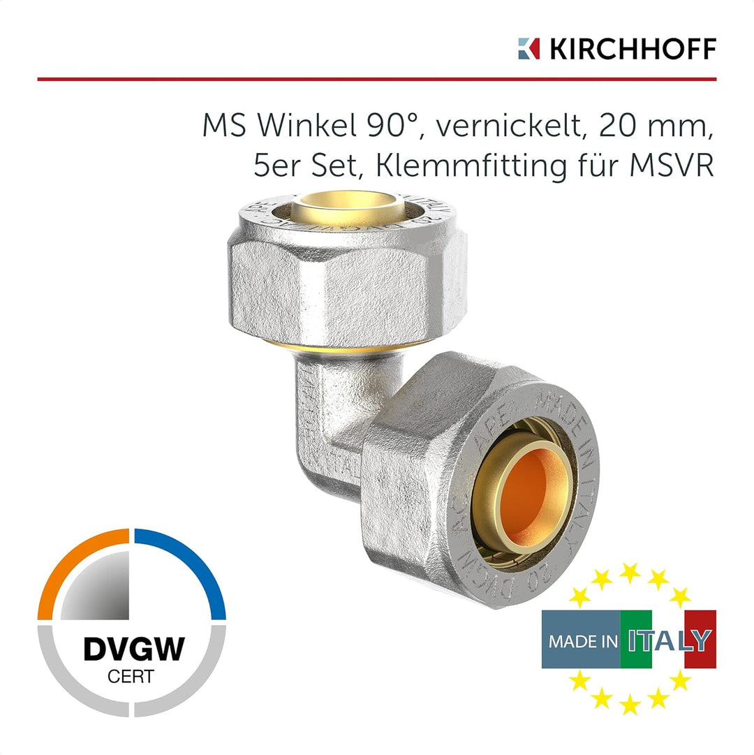 KIRCHHOFF | MSVR Rohr | 5er Set | Klemmringverschraubung 20 mm | Aluverbundrohr | für Heizung | Fuss
