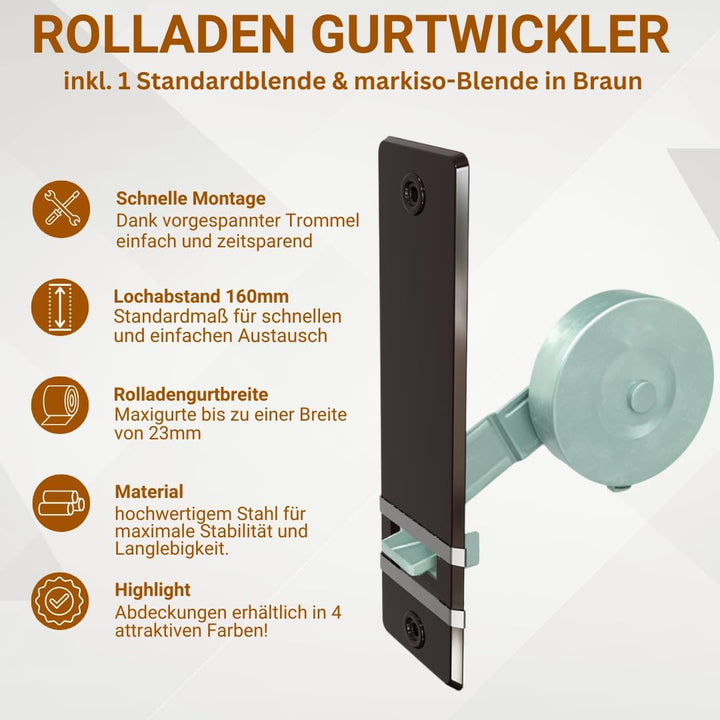markiso® Rolladen Gurtwickler unterputz, Rollladen Aufwickler Lochabstand 160mm | 5 Stück | für Maxi