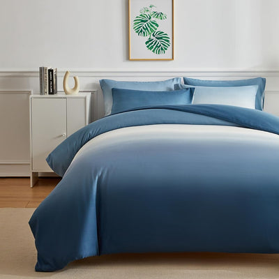 OLDBIAO Bettwäsche 200x200 cm 3er Set (1 Bettbezug 200x200cm + 2 Kissenbezüge 80x80cm), Weiss - Blau