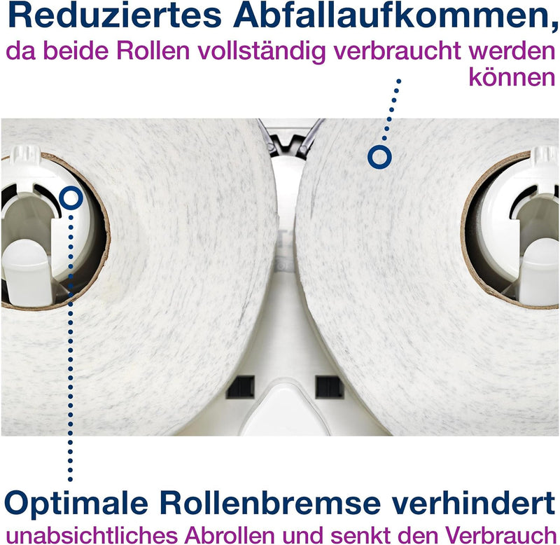 Tork 555500 Doppelrollenspender für Mini Jumbo Toilettenpapier T2 in Weiss / Hygienischer Toilettenp