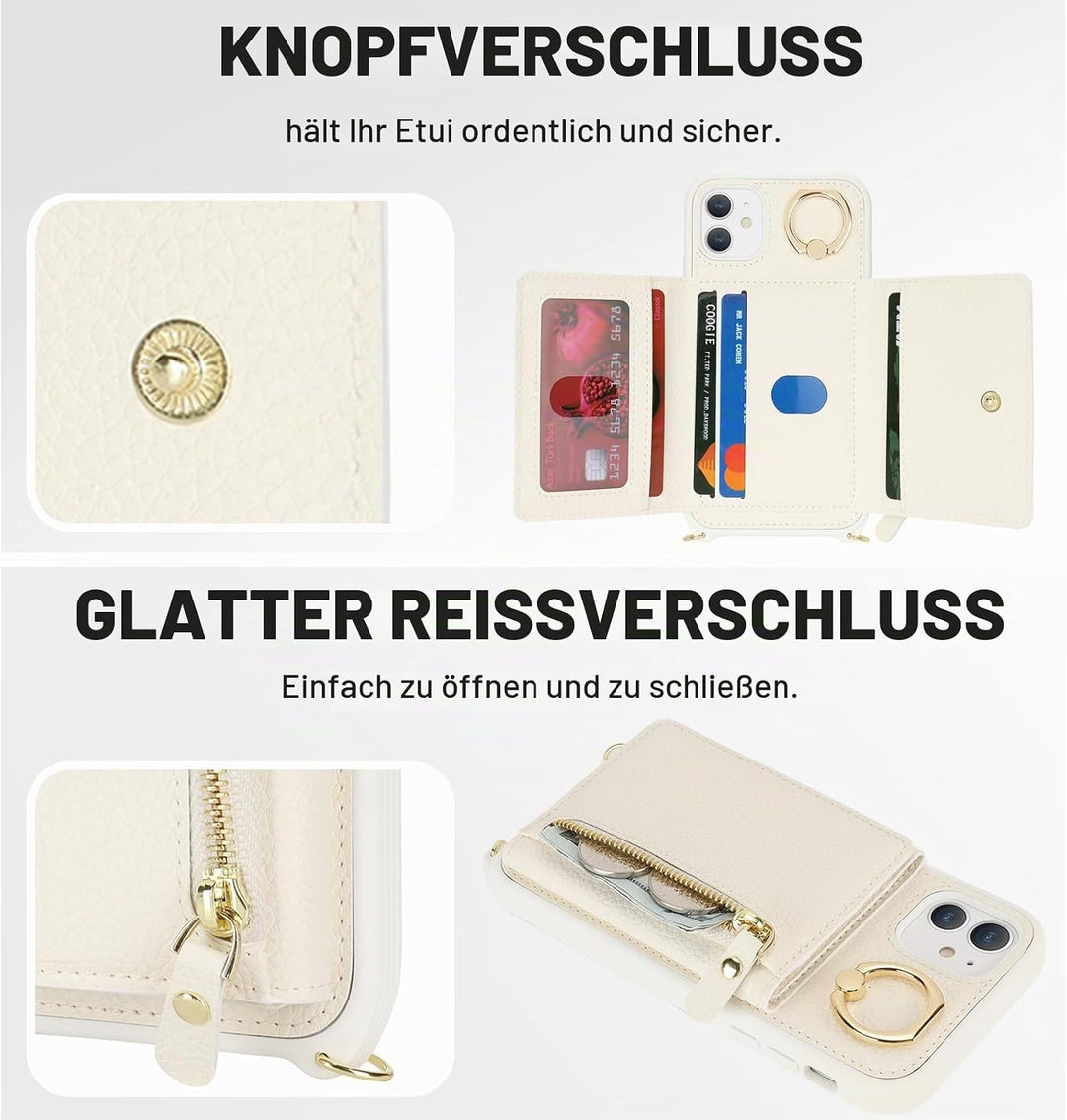 ELTEKER Handyhülle für iPhone 11 Hülle mit Band Kartenfach Ringhalterung Geldbörse,Leder Klapphülle