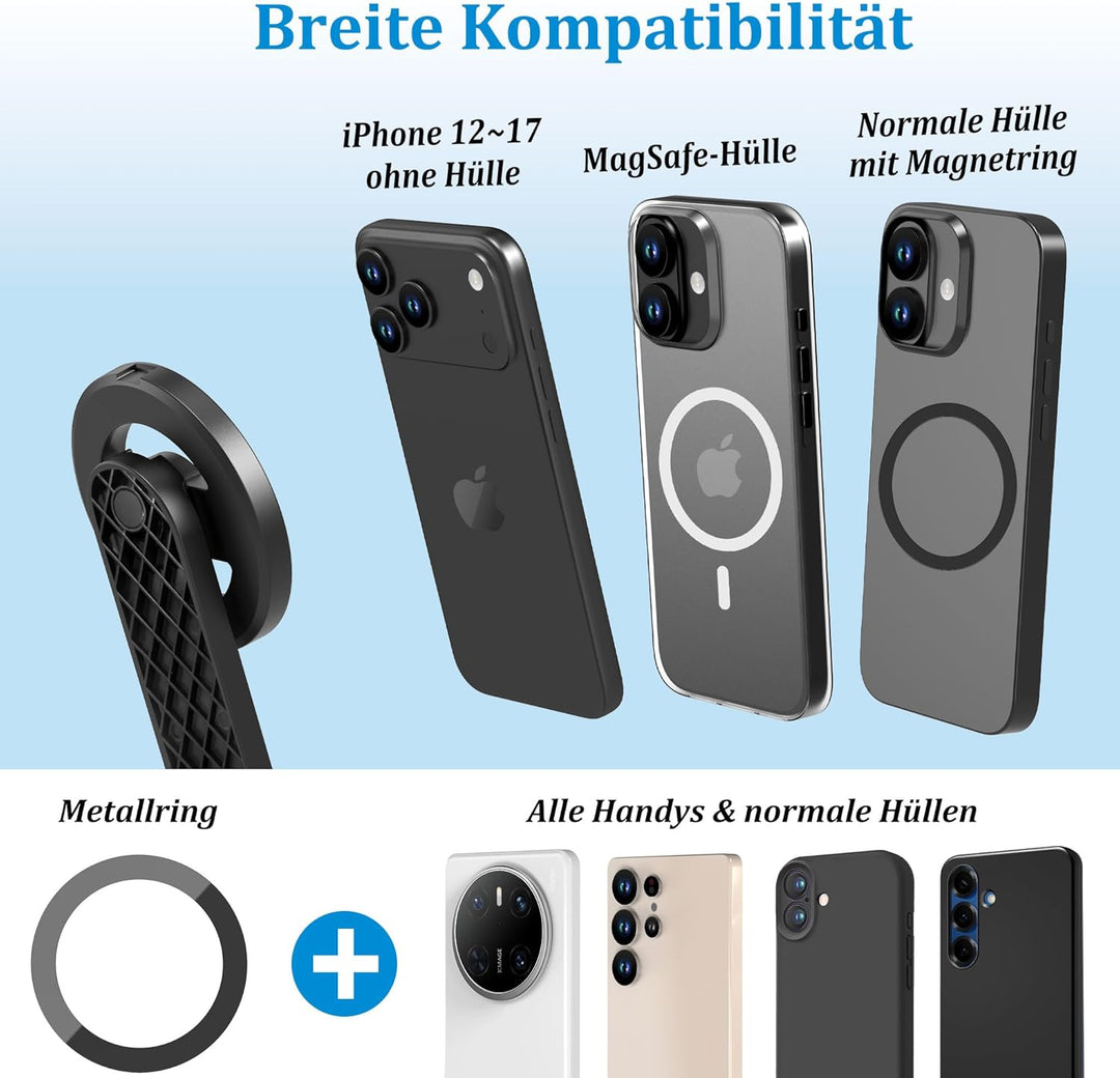 PlusAcc 176cm Magnetisches Selfie-Stativ für MagSafe - Stabile Tripod Stick Halterung & 360° drehbar