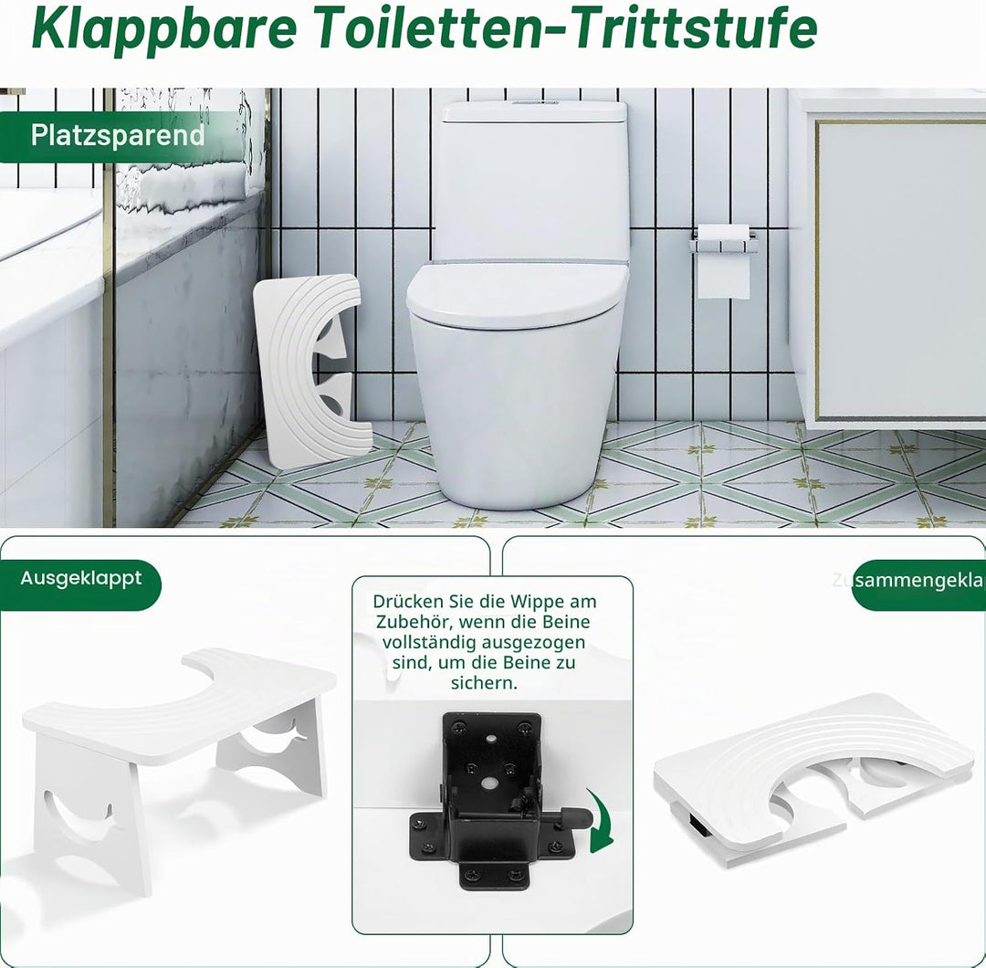 Klappbarer Toilettenhocker Erwachsene aus Bambus, 17.5cm Whale Design Toilettenhocker Klappbar für V