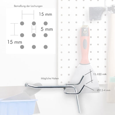 Peggy´s PEGBOARD Mini Lochwand aus Holz (MDF) 50 x 40 x 0,3 cm - Lochung Ø5 mm Abstand 15 mm - weiss