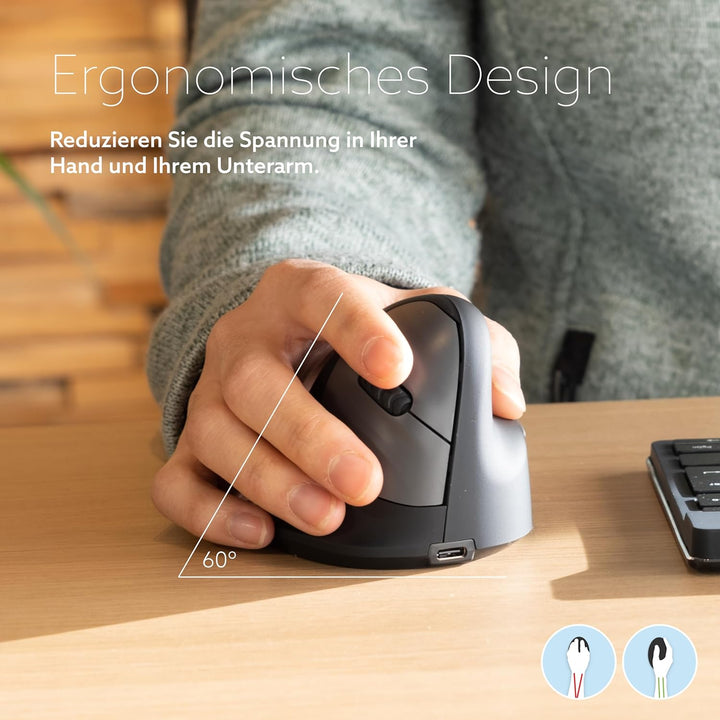 R-Go HE Ergonomische funkmaus grösse, Bluetooth 5.0, Mit Break-Software, Wiederaufladbare vertikale