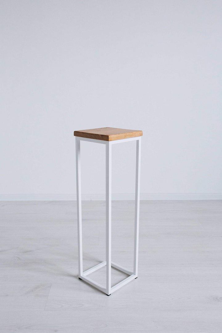 EINE BestLoft Blumensäule Dora aus Eiche - Dekosäule im schlanken Design + Stahlgestell (Gestell Wei