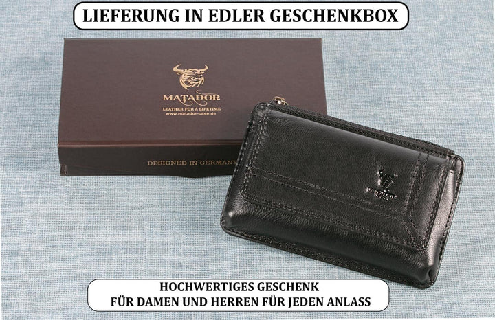 MATADOR Echtleder Gürteltasche mit getrenntem Reissverschlussfach für Karten und Münzen für Geräte b