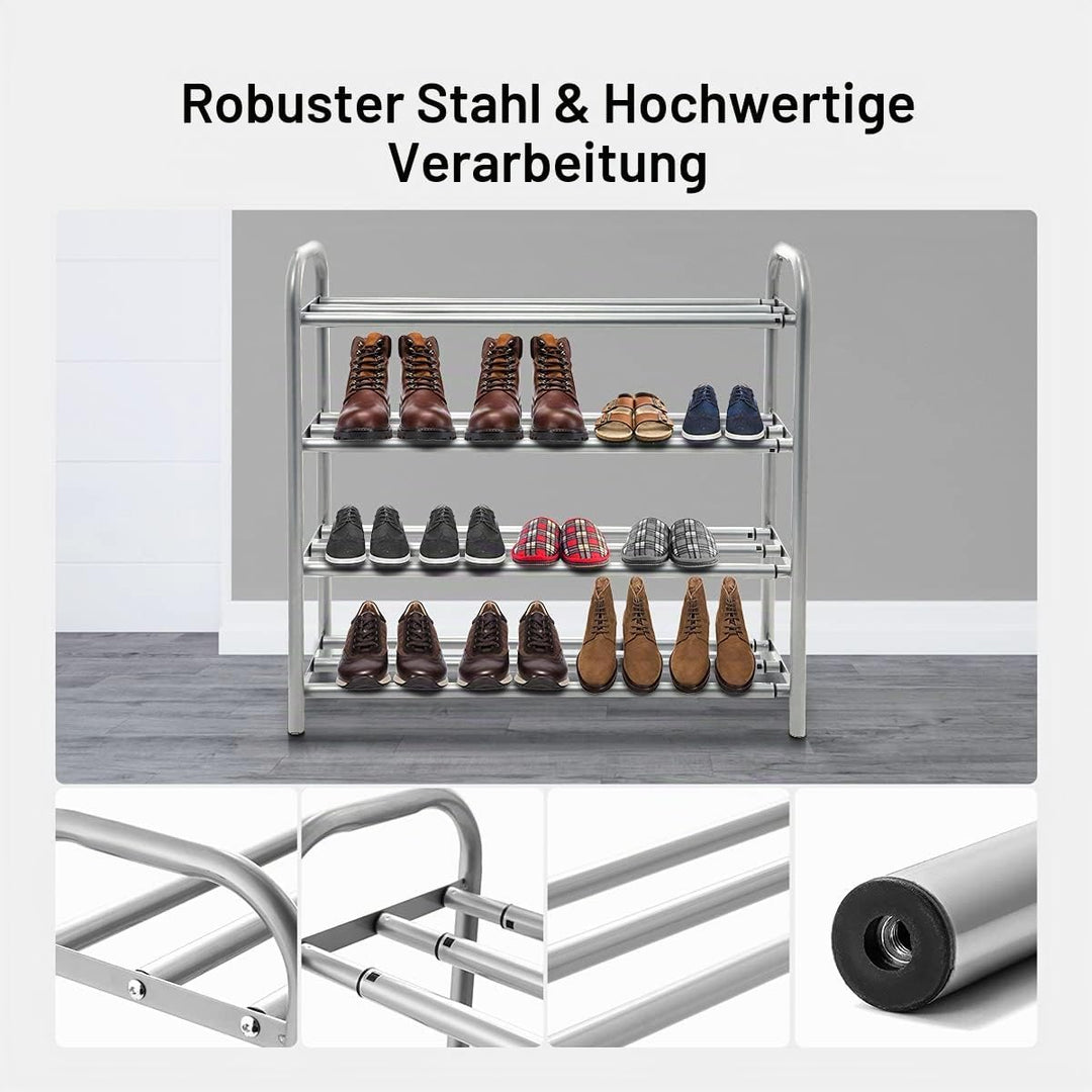 Schuhregal Ausziehbar mit 4 Ablagen Stark und Langlebig Schwerlast Metall Schuhständer Erweiterbar S