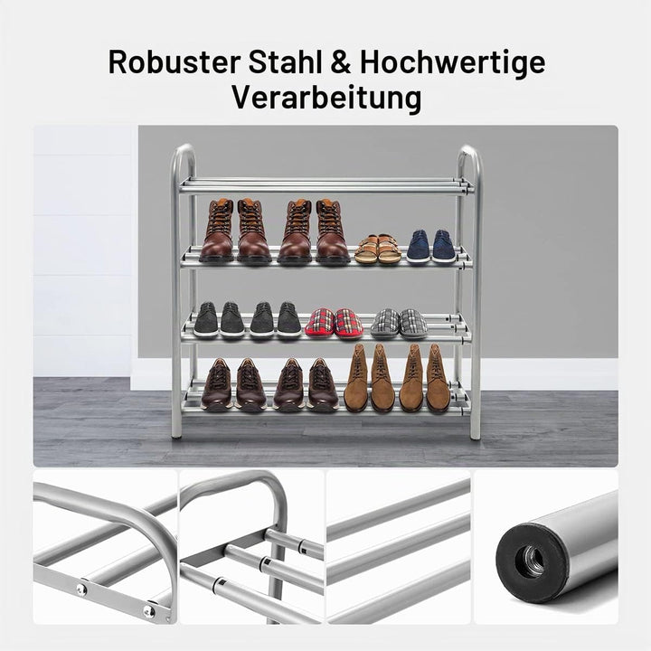 Schuhregal Ausziehbar mit 4 Ablagen Stark und Langlebig Schwerlast Metall Schuhständer Erweiterbar S