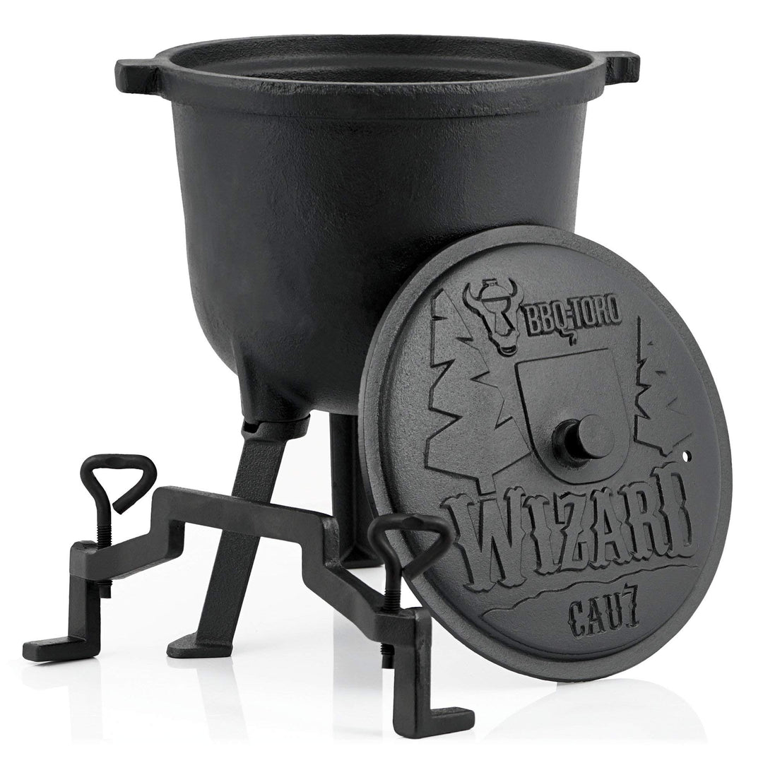 BBQ-Toro Zauberkessel "Wizard" | Kochtopf aus Gusseisen | Gusstopf mit drei Beinen, Deckel, Bügel un