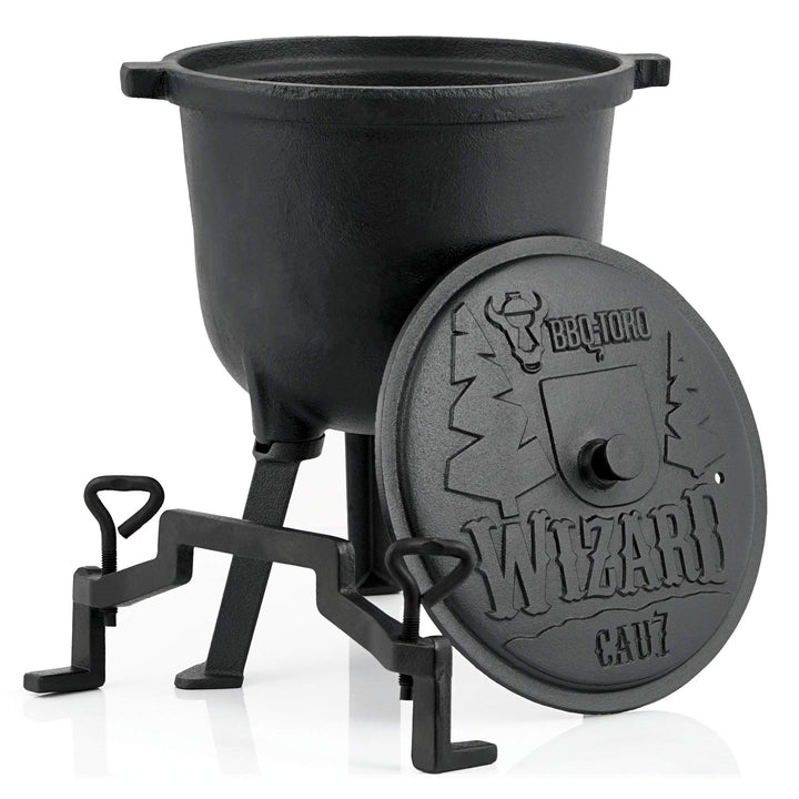 BBQ-Toro Zauberkessel "Wizard" | Kochtopf aus Gusseisen | Gusstopf mit drei Beinen, Deckel, Bügel un