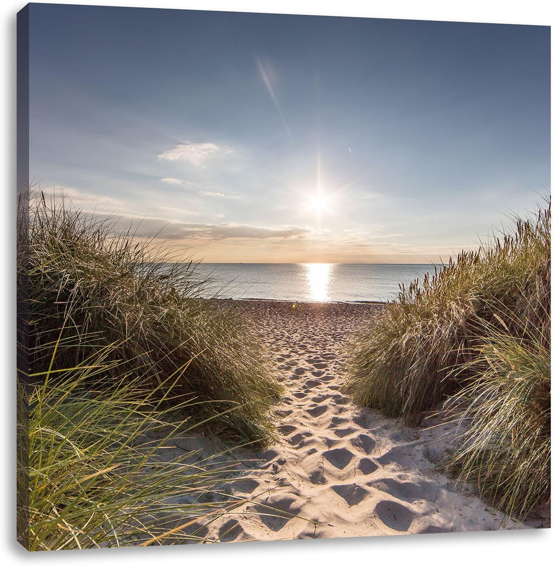 der Weg ins Meer, Format: 70x70 auf Leinwand, XXL riesige Bilder fertig gerahmt mit Keilrahmen, Kuns