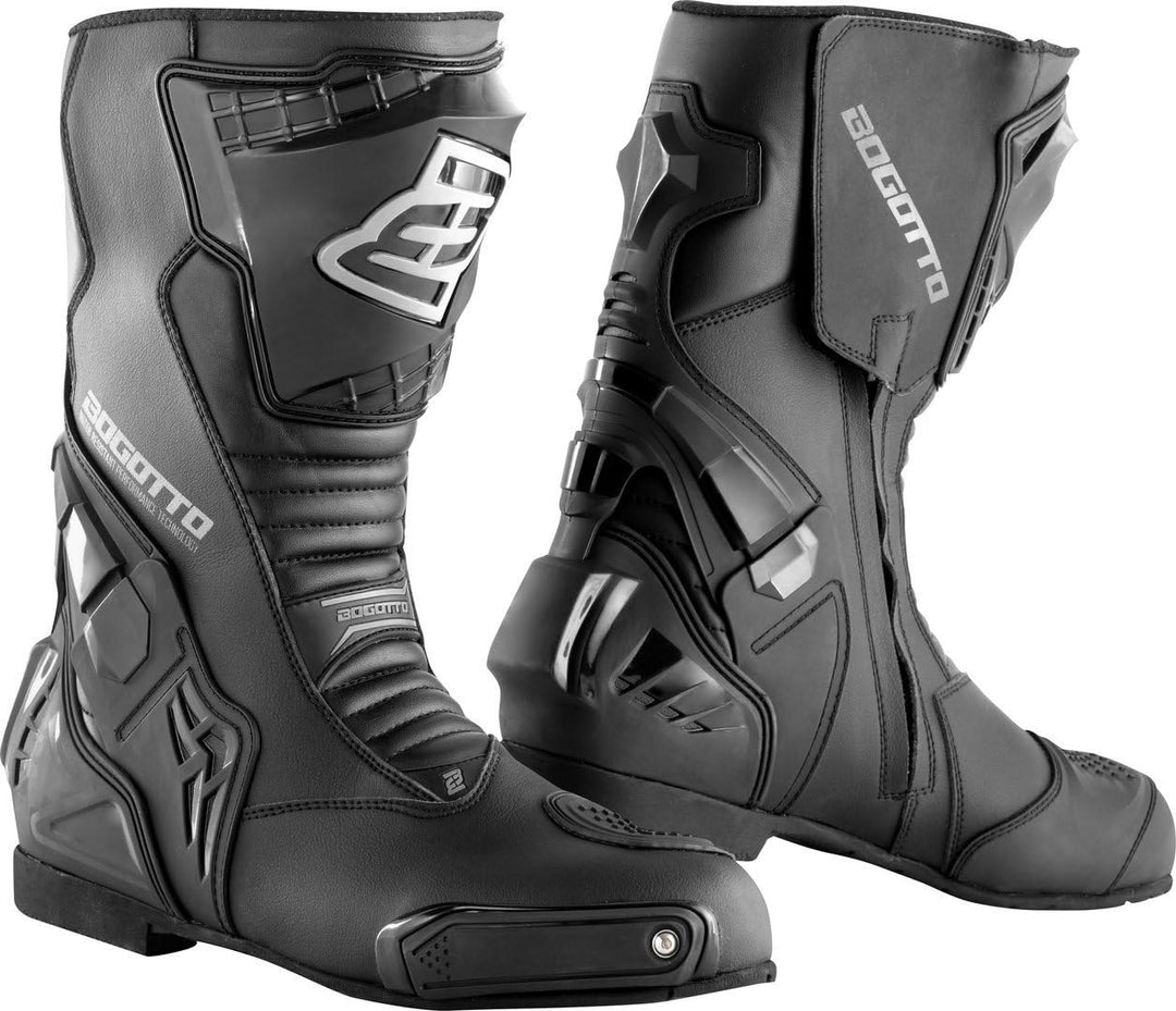 Bogotto Assen WR 2.0 wasserdichte Motorrad Stiefel Schwarz 43 EU, Schwarz 43 EU