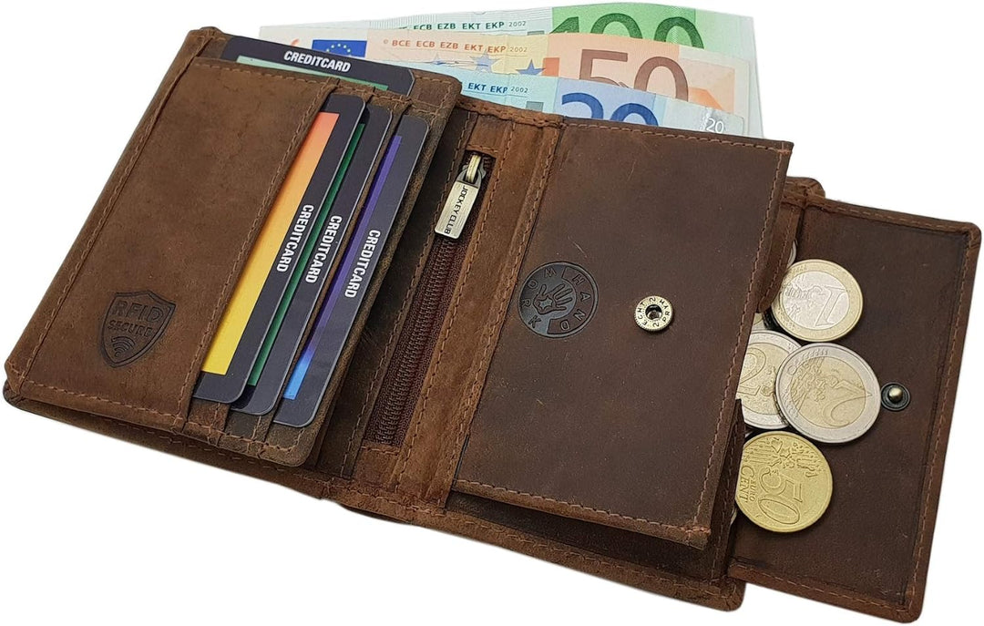 Echt Büffel-Vollleder Hochformat Bikerbörse / Geldbörse / Geldbeutel / Portemonnaie mit Metallkette