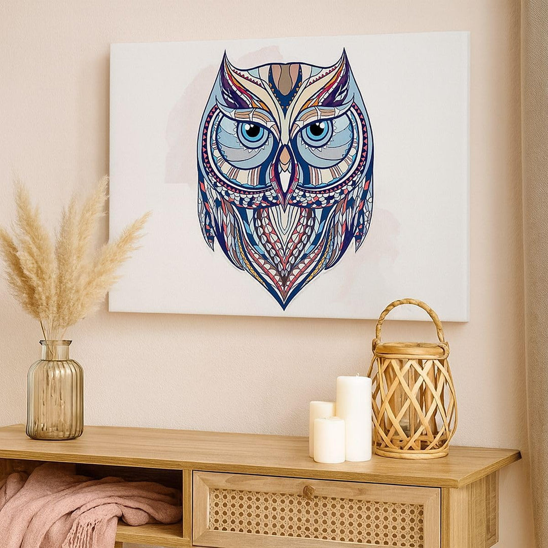Bilder auf Leinwand 100x70cm Leinwandbild Owl aztekische Tierwelt Grafik Gross Wanddeko Bild Schlafz