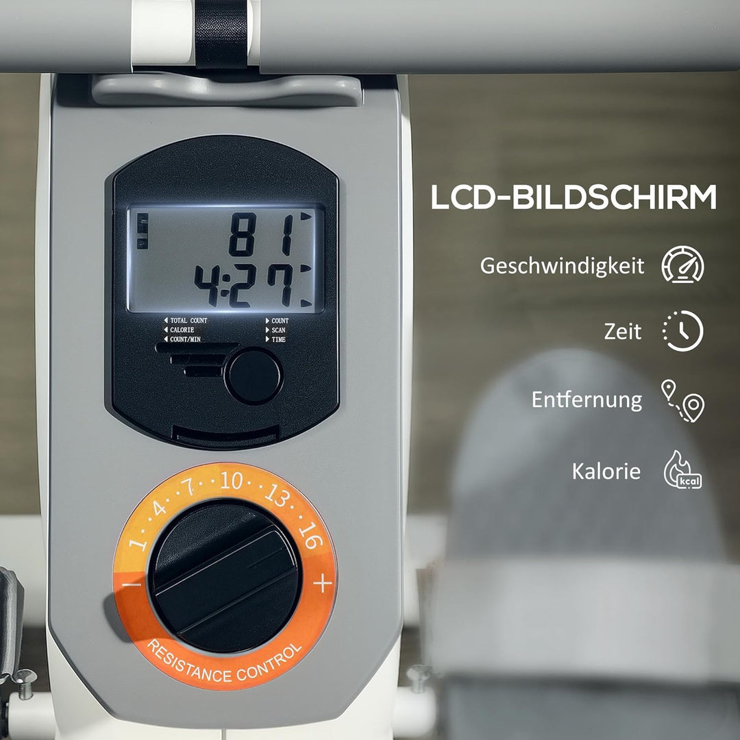 SPORTNOW Rudergerät für Zuhause, Leises Magnetisches Rudergerät mit 16 Widerstandsstufen, LCD-Monito