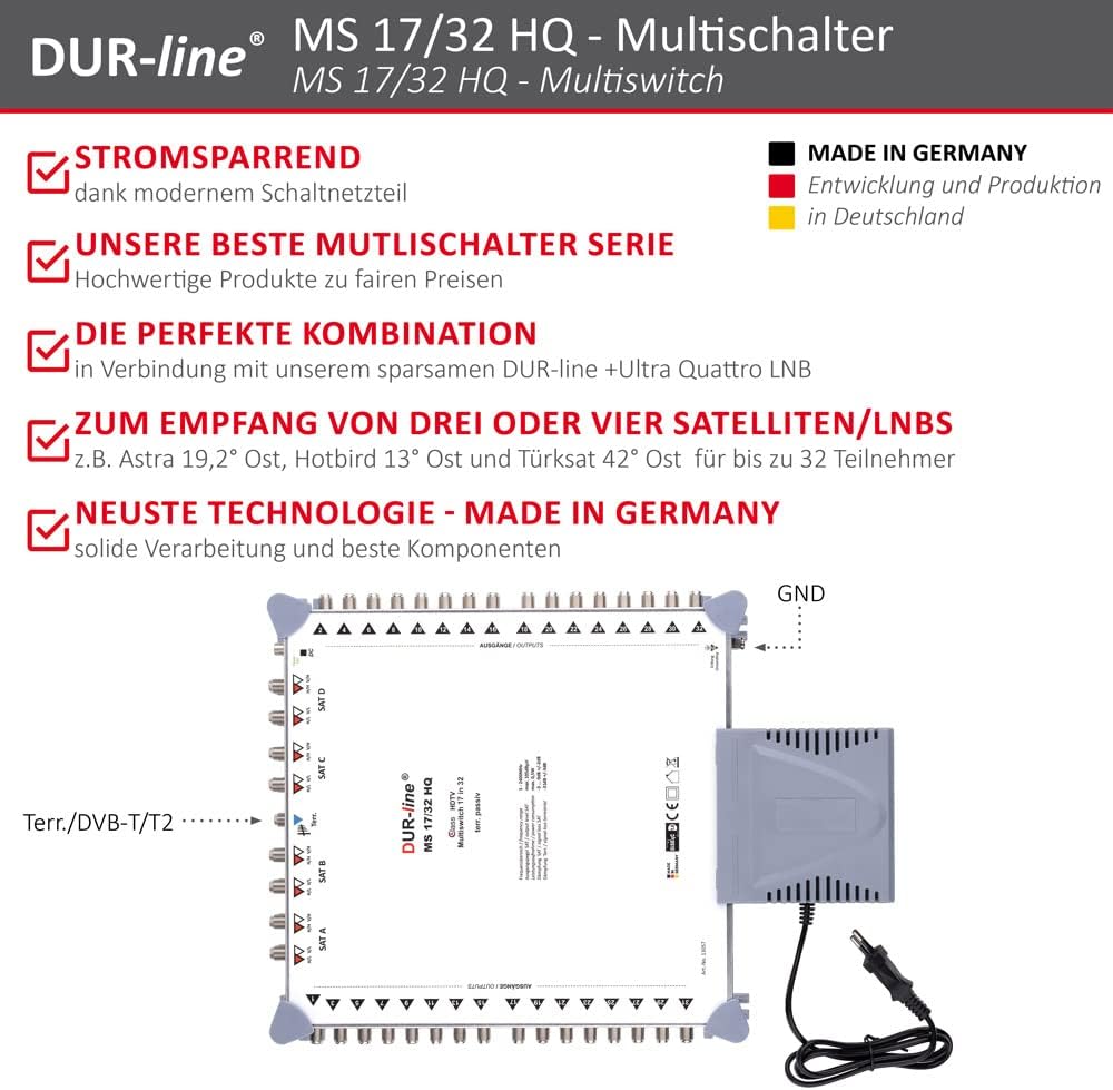 DUR-line MS 17/32 HQ - Multischalter - Made in Germany - SAT Multischalter für 32 Teilnehmer/TV - st