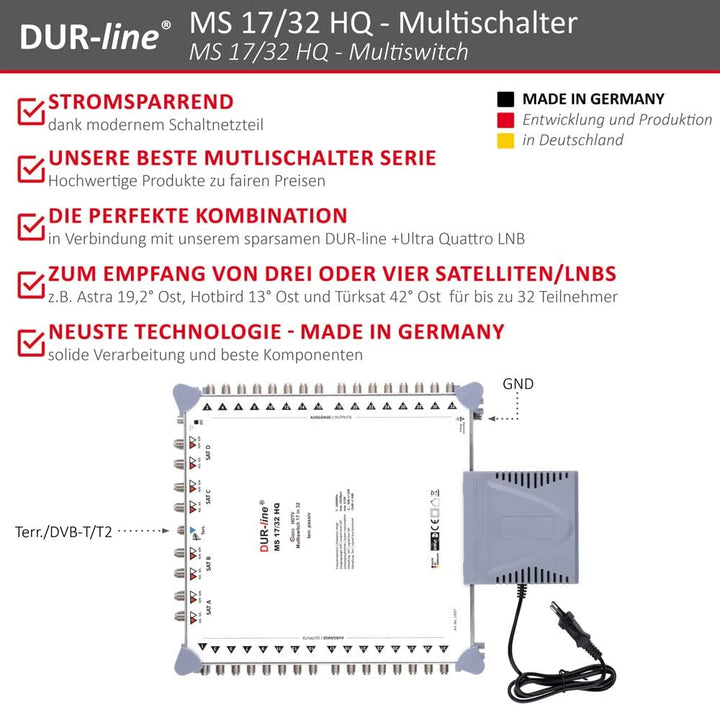 DUR-line MS 17/32 HQ - Multischalter - Made in Germany - SAT Multischalter für 32 Teilnehmer/TV - st