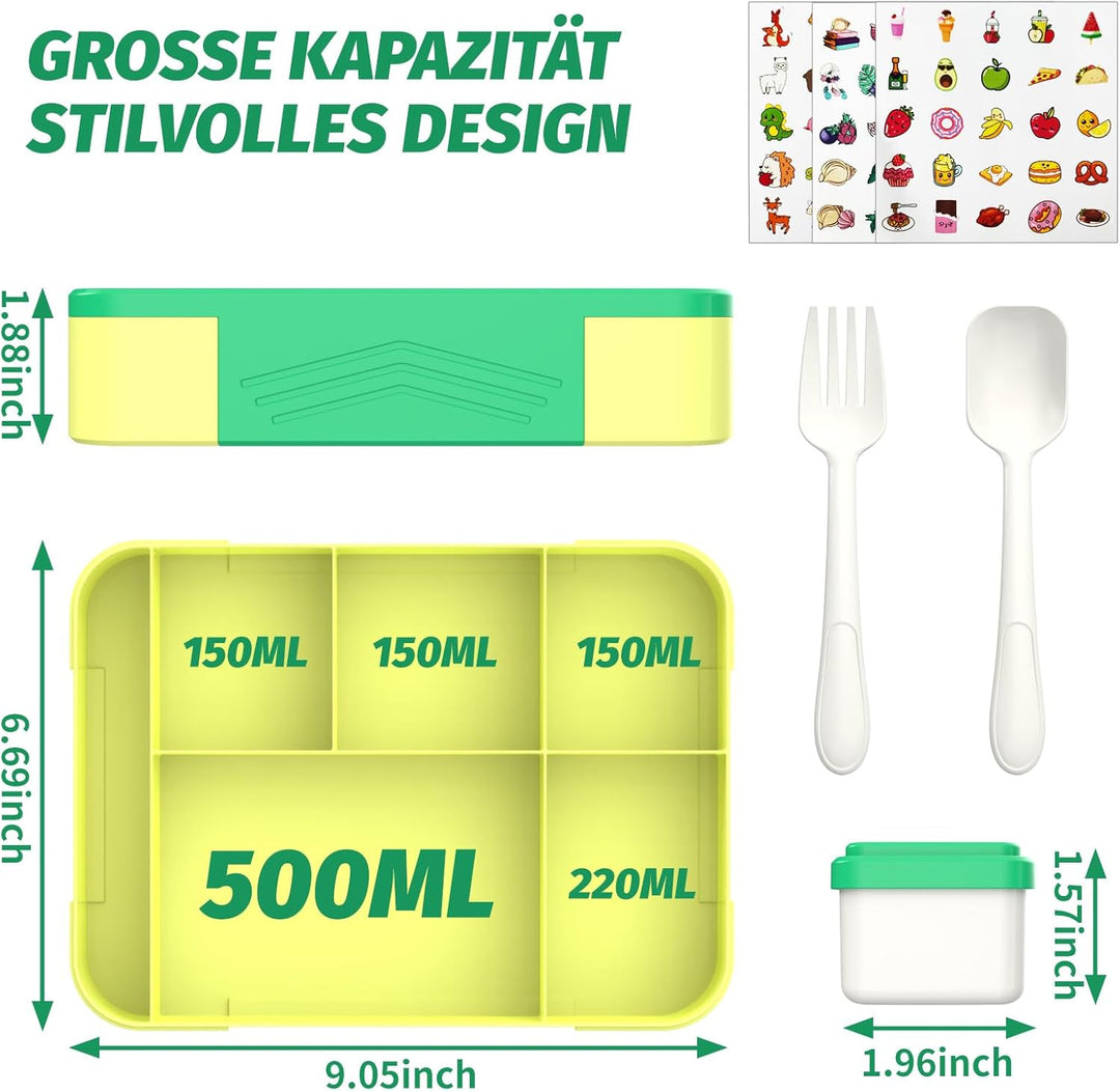 Brotdose Kinder mit Fächern 1300ml Lunchbox für Kinder, Auslaufsichere Bento Box mit 5 Fächern Beste