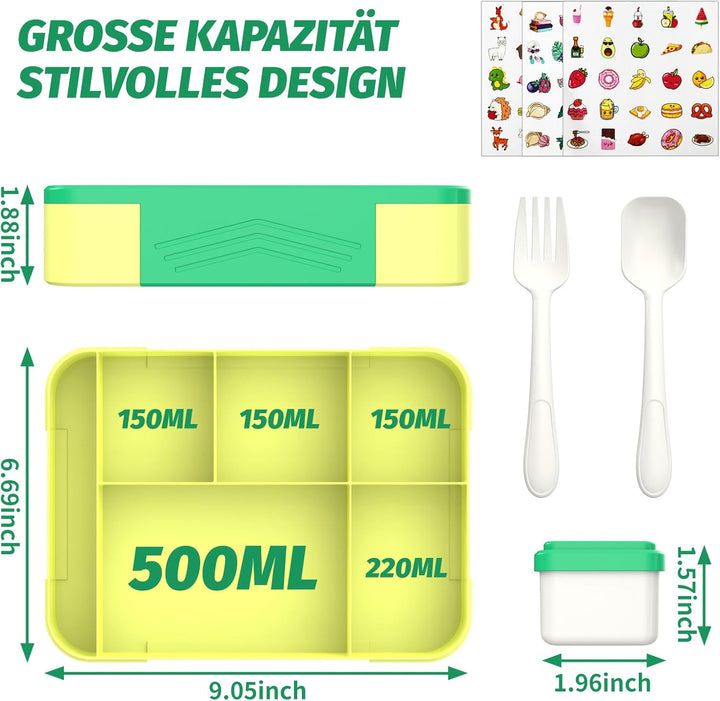 Brotdose Kinder mit Fächern 1300ml Lunchbox für Kinder, Auslaufsichere Bento Box mit 5 Fächern Beste