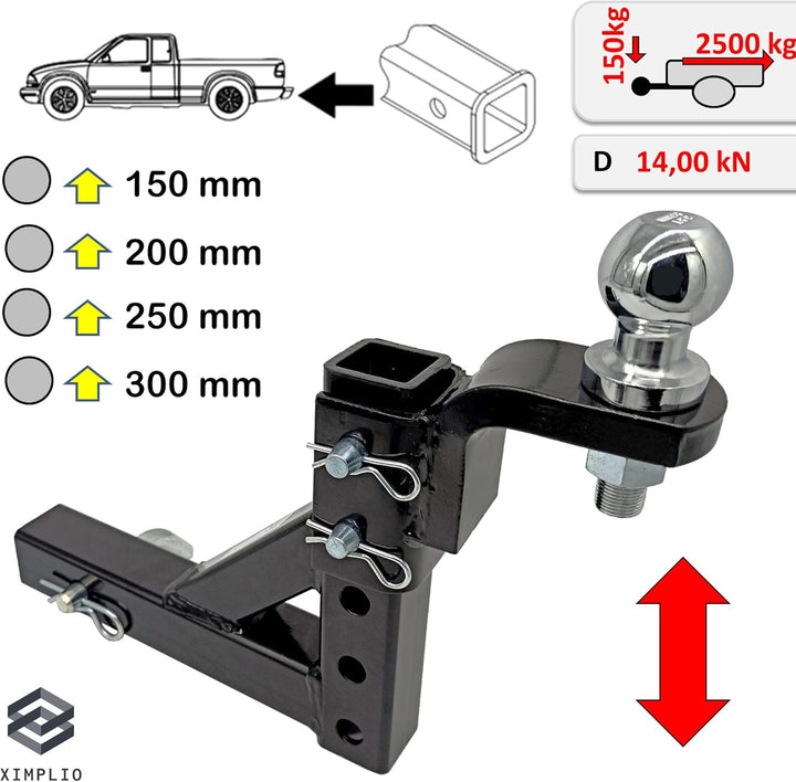 XIMPLIO Adapter für USA-Fahrzeuge mit AHK-Vorbereitung 2 Zoll Einschub für US-Multimount – höhenvers