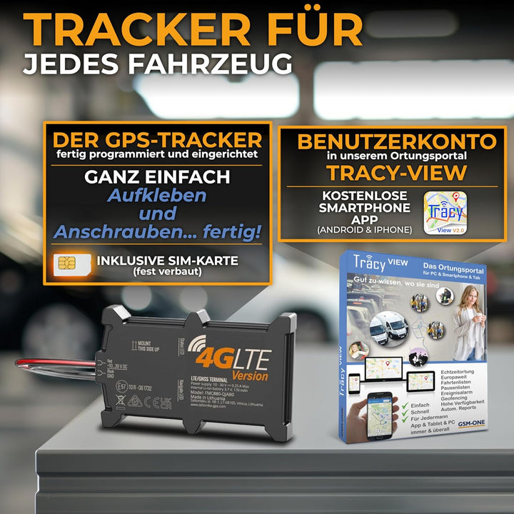 GPS SOFORTSTARTPAKET TRACY-TL4G LTE von GSM-One. Ortungslösung für PKW/LKW/Boot. Anbringen .. fertig