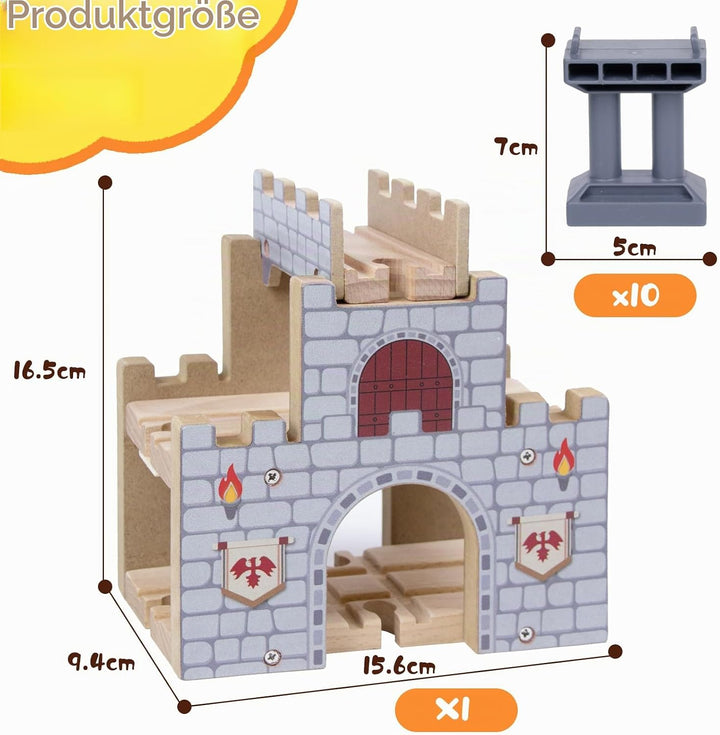 3-stöckiger Burgtunnel für Holzeisenbahn, Holzeisenbahn Zubehör mit 10 Brückenpfeilern, kompatibel m