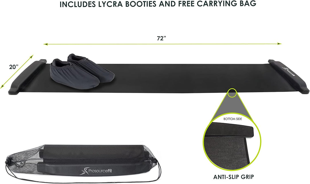 ProSourceFit Rutschbrett-Matte für Übungen, 1,8 m, mit Endstoppern, Booties und Tragetasche für Low-