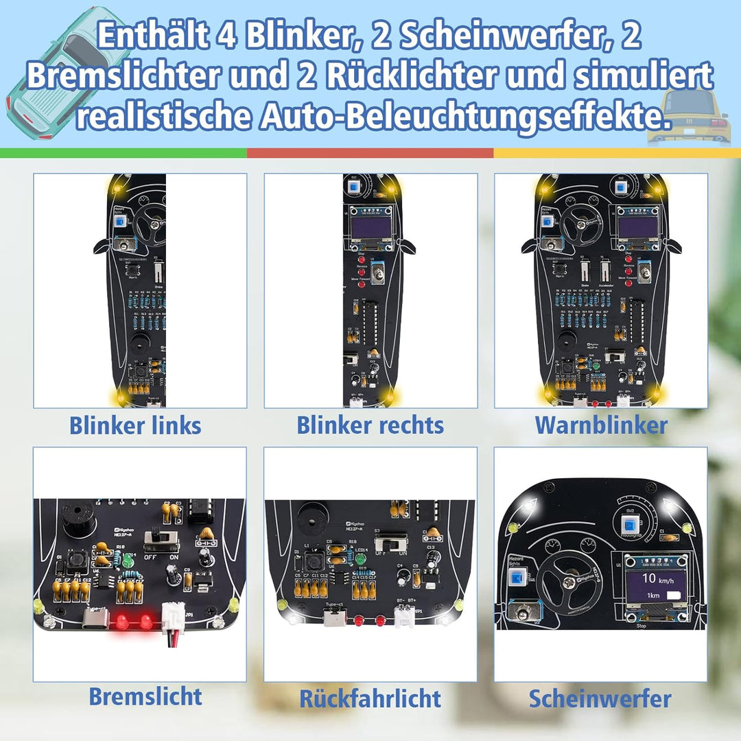 Auto Fahrsimulator Löt Bausatz, DIY Elektronik Lötbausätze mit Gangschaltung, Lichter und LCD-Anzeig