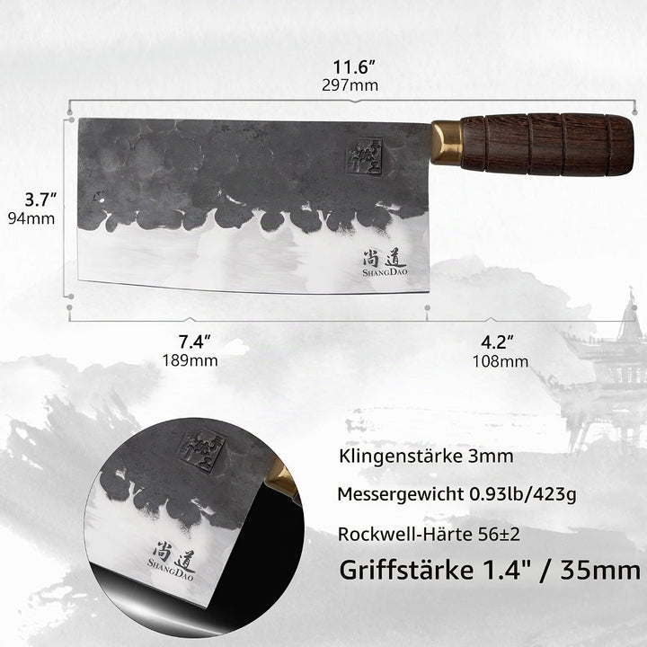 SHANGDAO Hackmesser, 19 cm Hochleistungs Rasiermesserscharfes Metzger Hackmesser Küchenmesser, Hackm