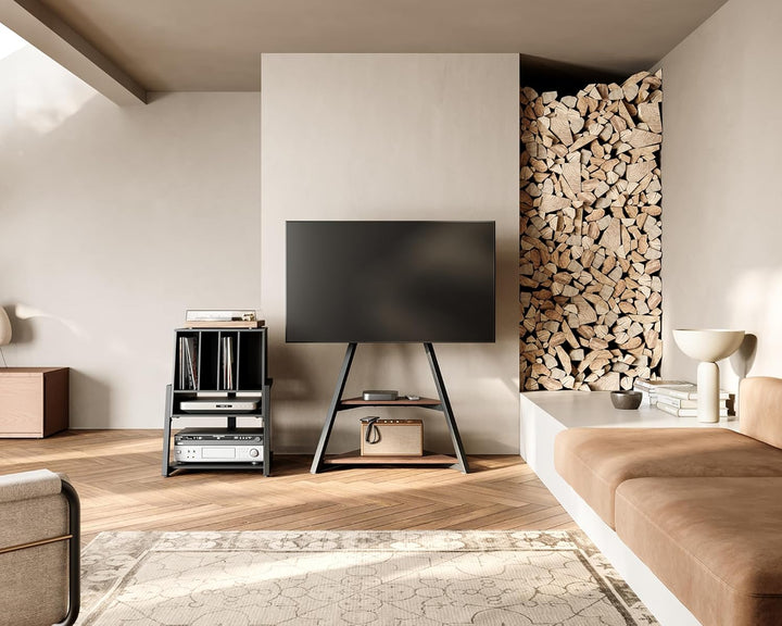 FITUEYES Plattenspieler Tisch aus Holz Metall HiFi Rack für Plattenspieler 120 Platten Kompaktanlage