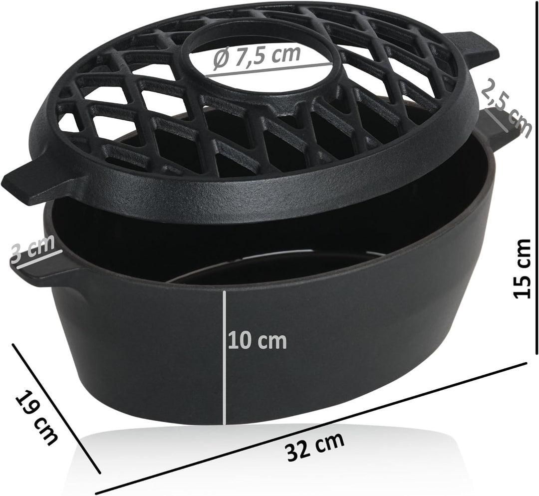 BBQ-Toro Gusseisen Luftbefeuchter emailliert | Schwarz, 2,7 Liter | Gusseisen-Luftbefeuchter, Wasser