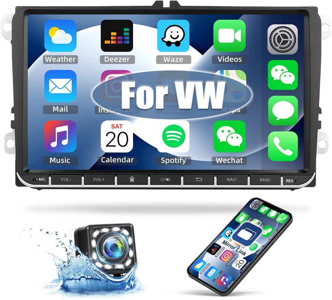 1G+32G CAMECHO Android 13 GPS Autoradio für VW Golf 5 Polo Skoda mit Bluetooth Navi, 9 Zoll Bildschi
