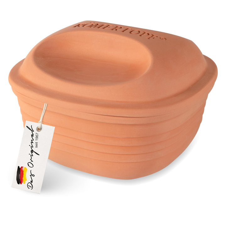 Römertopf Multibräter quadratisch aus Naturton Keramik Bräter für bis zu 4 Personen &amp; einem Volumen