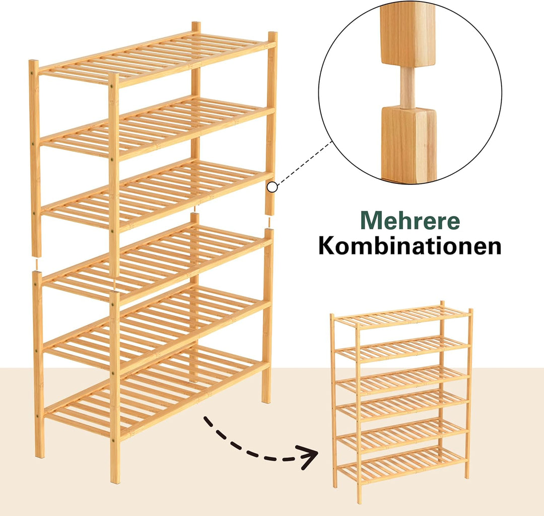Schuhregal aus Bambus, Schuhablage mit 3 Ebenen, 68 x 28 x 46 cm, Erweiterbar Stapelbar, Schuhschran