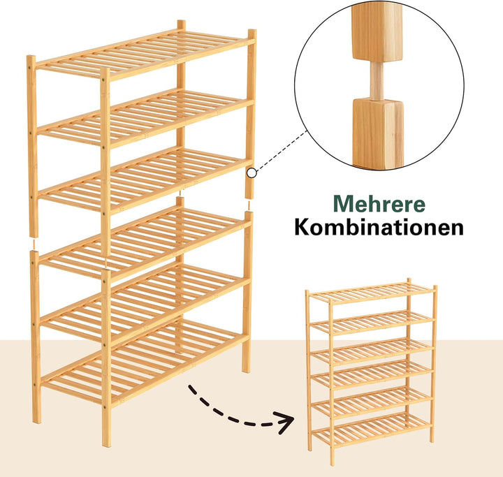 Schuhregal aus Bambus, Schuhablage mit 3 Ebenen, 68 x 28 x 46 cm, Erweiterbar Stapelbar, Schuhschran