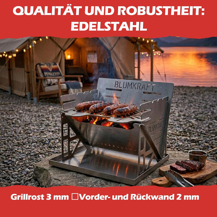 Tragbarer zusammenklappbarer Grill aus Edelstahl – Ultra-kompakter Holzkohlegrill – zerlegbar, Campi